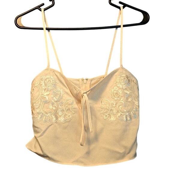 four three seven satin floral embroidered crop top size small - Picture 1 of 6